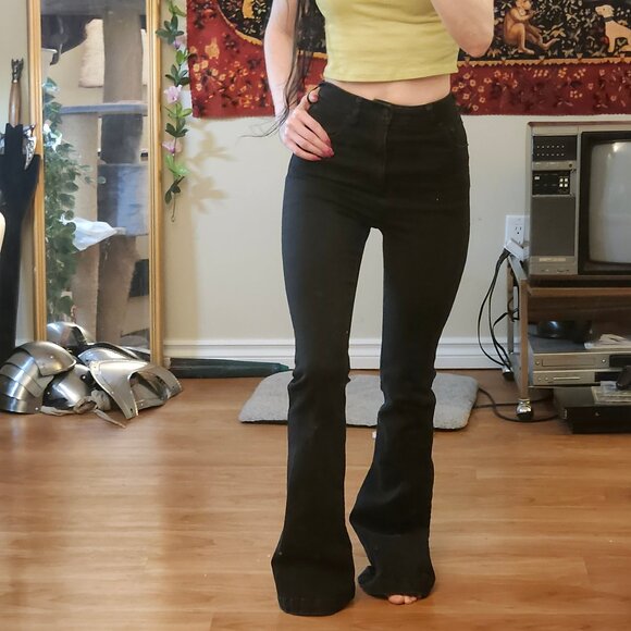 Black High Waisted Flared Bell Bottom Jeans - Picture 8 of 9